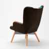 Patchy skandinavisk design lænestol med stoflapper som polster og træben Udsalg