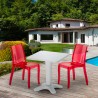 Terrace hvid havebord sæt: 2 Cristal light gennemsigtig stole og 70cm kvadratisk bord Udsalg