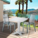 Terrace hvid havebord sæt: 2 Dune gennemsigtig stole og 70cm kvadratisk bord Tilbud