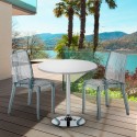 Silver hvid cafebord sæt: 2 Dune gennemsigtig stole og 70cm rundt bord Tilbud