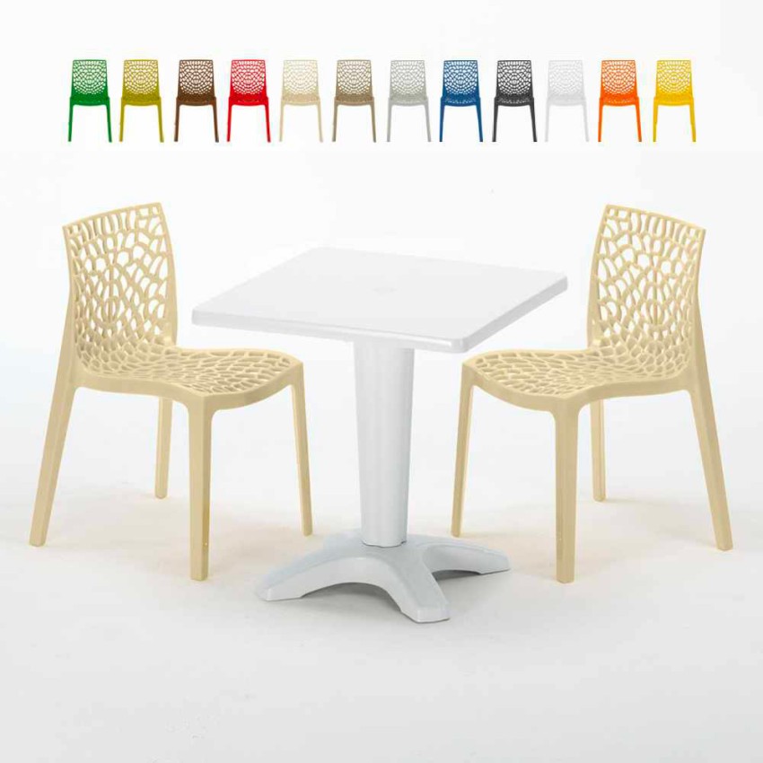 Patio hvid havebord sæt: 2 Gruvyer farvet stole og 70cm kvadratisk bord Pris
