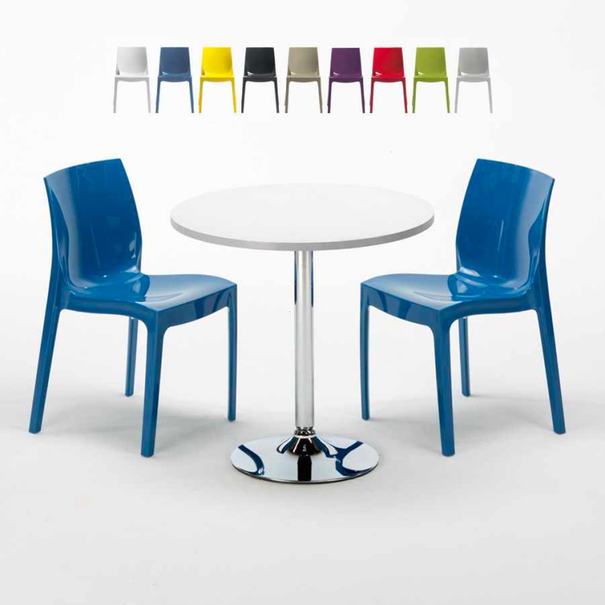 Long Island hvid cafebord sæt: 2 Ice farvet stole og 70cm rundt bord Tilbud Long Island hvid cafebord sæt: 2 Ice farvet stole og 70cm rundt bord Tilbud