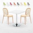 Cocktail hvid cafebord sæt: 2 Wedding farvet stole og 70cm kvadratisk bord Tilbud