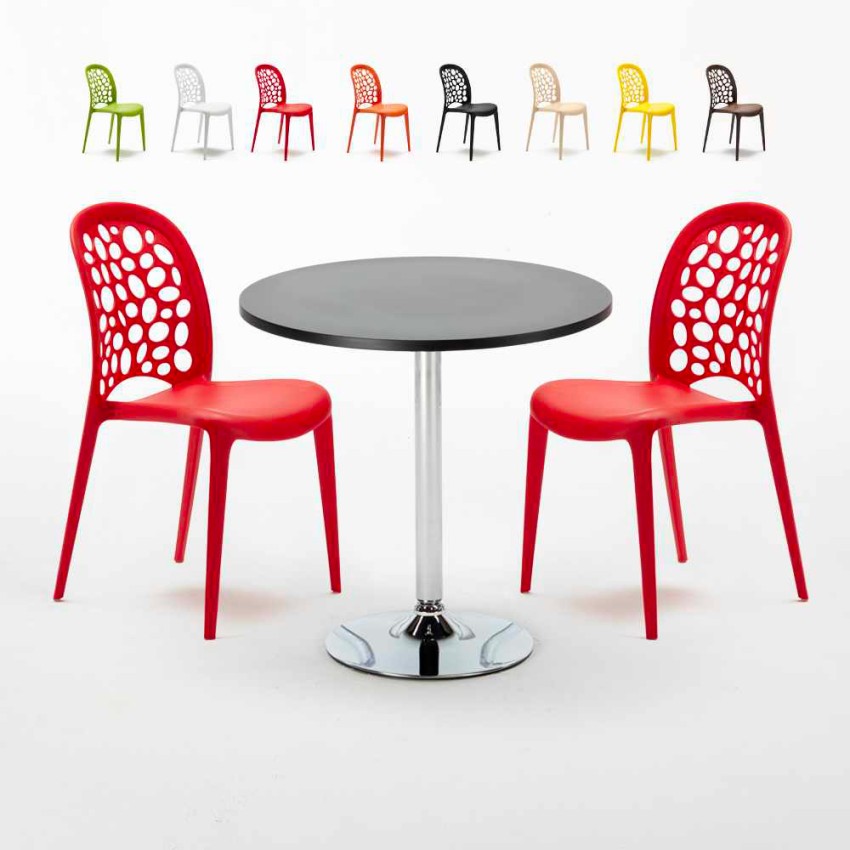 Cosmopolitan sort cafebord sæt: 2 Wedding farvet stole og 70cm rundt bord Valgfri