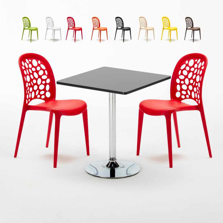 Mojito sort cafebord sæt: 2 Wedding farvet stole og 70cm kvadratisk bord Mængderabat