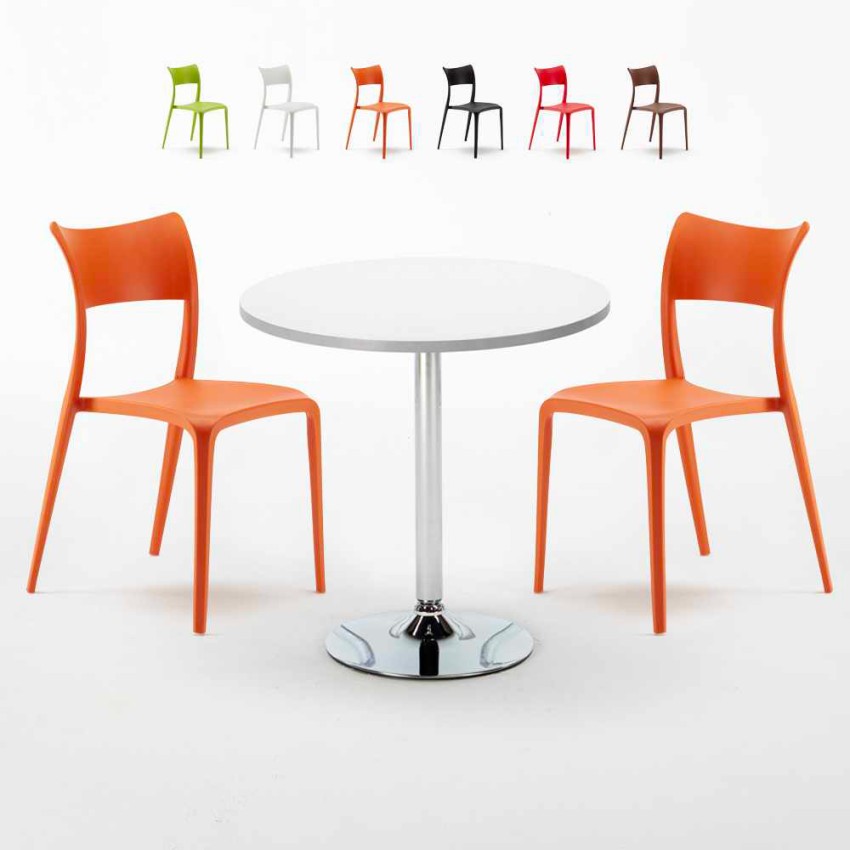 Long Island hvid cafebord sæt: 2 Parisienne farvet stole og 70cm rundt bord På Tilbud