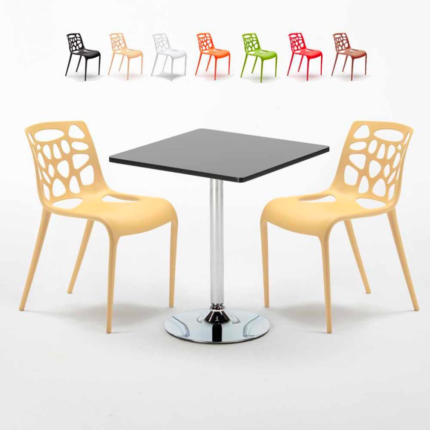 Mojito sort cafebord sæt: 2 Gelateria farvet stole og 70cm kvadratisk bord Tilbud