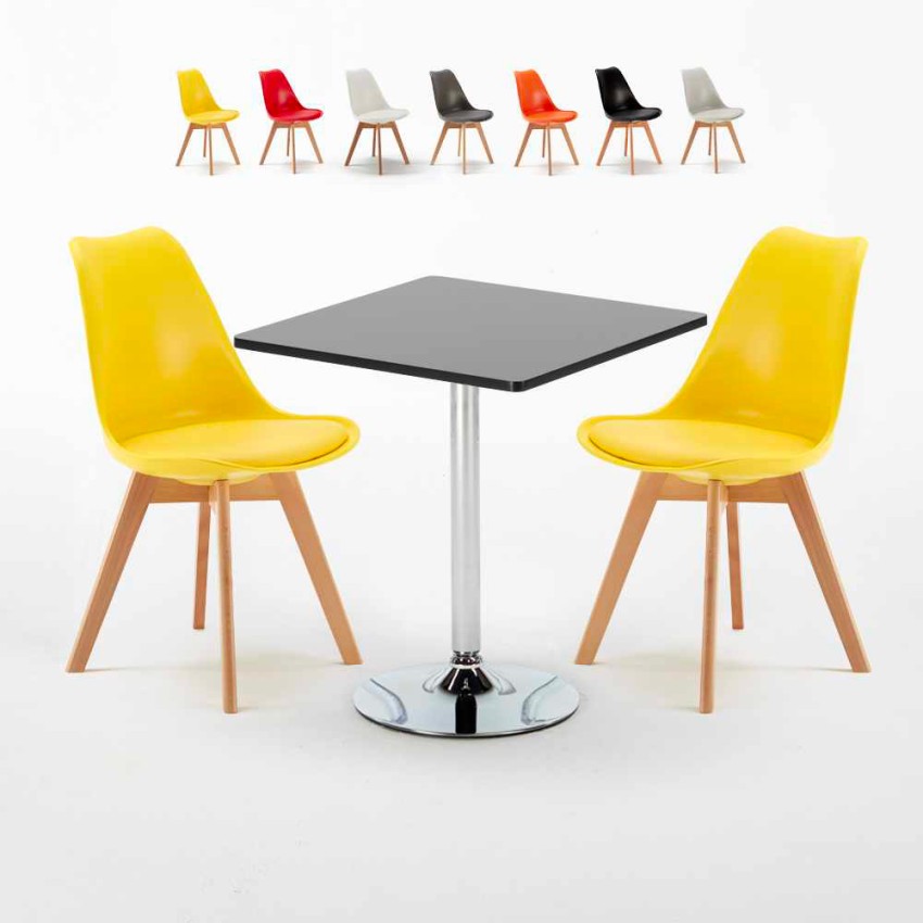 Mojito sort cafebord sæt: 2 Nordica farvet stole og 70cm kvadratisk bord Udsalg