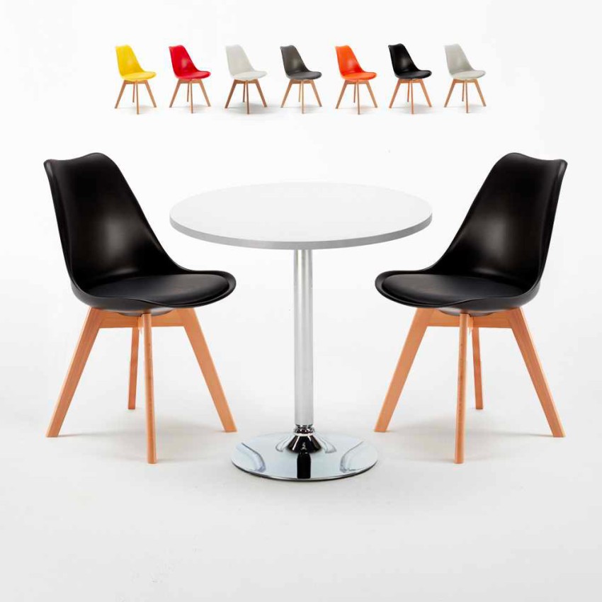 Long Island hvid cafebord sæt: 2 Nordica farvet stole og 70cm rundt bord Udvalg
