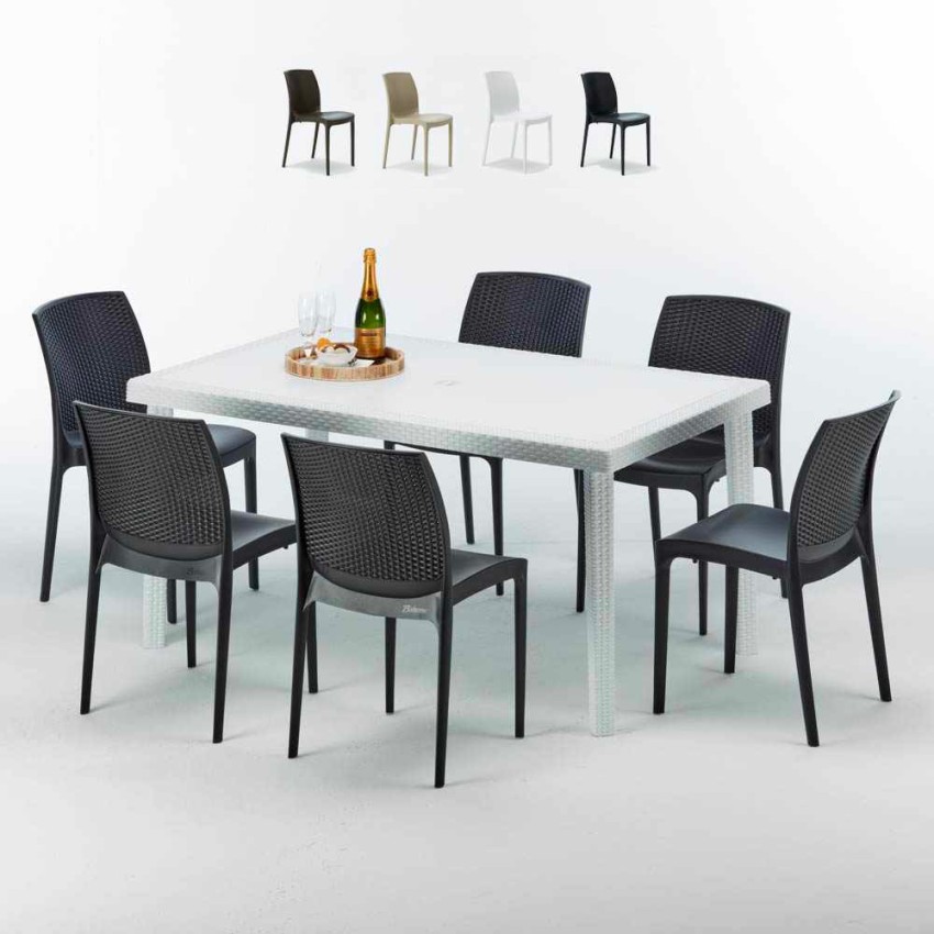 SummerLife hvid havebord sæt: 6 Bohème farvet stole og 150x90 cm bord Udsalg