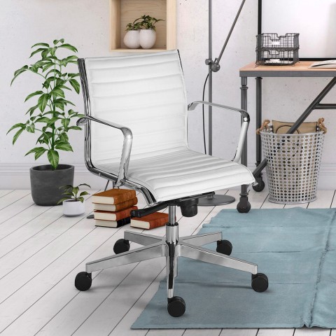 Lav ergonomisk executive kontorstol i hvidt imiteret læder Stylo LWE