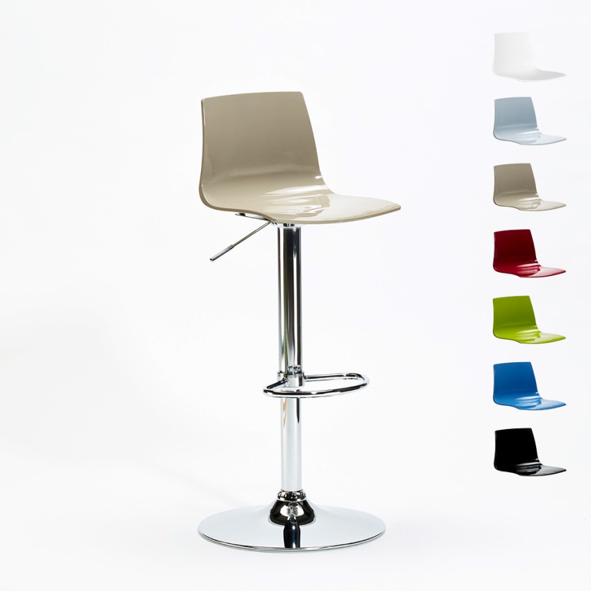 Imola højdejusterbar barstol med ryglæn plast i mange farver forkromet stel Omkostninger