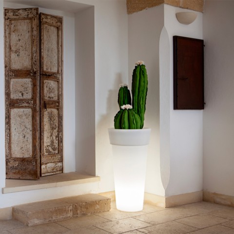 Messapico høj rund vase plast krukke potte med indbygget lys til have