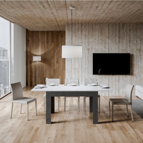 Bibi Mix AB hvid grå 90x120-180 cm lille træ spisebord med udtræk
