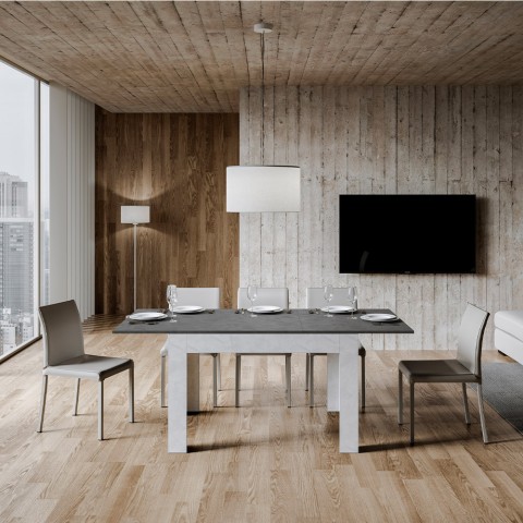 Bibi Mix BA grå hvid 90x120-180 cm lille træ spisebord med udtræk