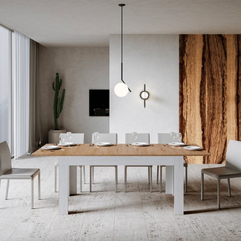 Moderne udtrækbart køkkenbord 90x160-220cm hvidt træ Bibi Mix BQ