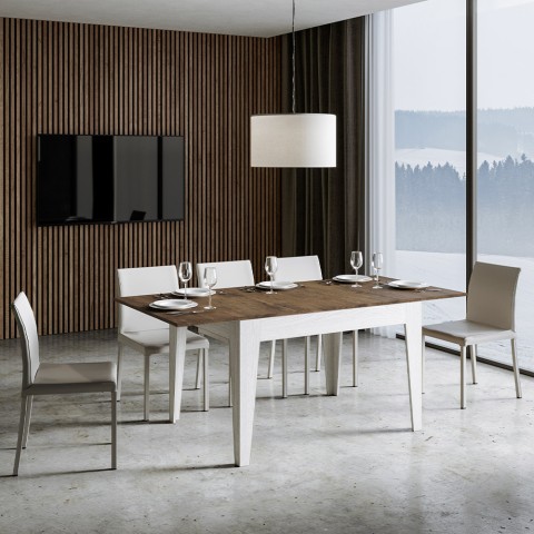 Cico Mix BN hvid valnød 90x120-180 cm lille træ spisebord med udtræk Kampagne