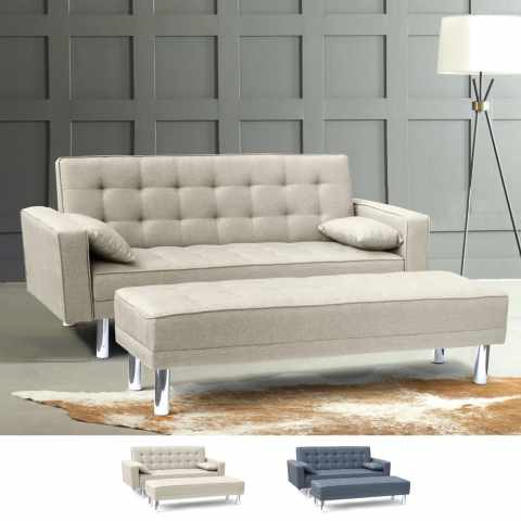 Agata Plus 2 personers sofa sovesofa eco læder med fodskammel til stue