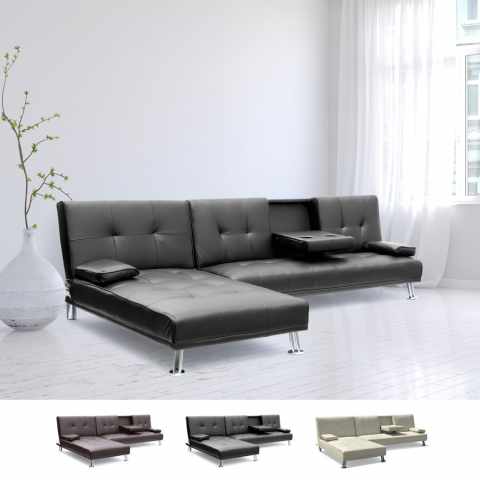 Cobalto 3 personers chaiselong sofa sovesofa eco læder kopholder puder