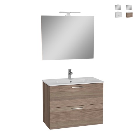 Mia væghængt lille badeværelses møbel skab 80cm håndvask spejl LED lys