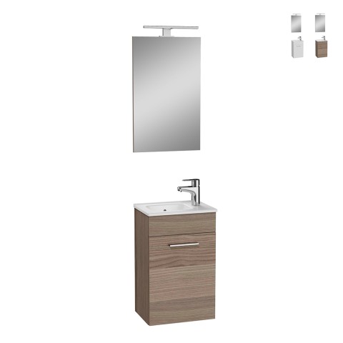 Mia væghængt lille badeværelses møbel skab 40cm håndvask spejl LED lys