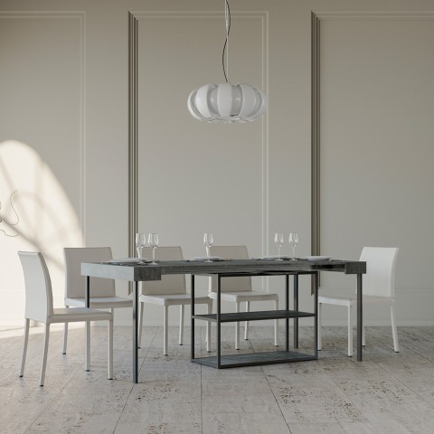 Plano Concrete grå spisebord med udtræk 90x40-300 cm træ konsolbord