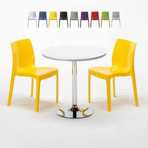 Long Island hvid cafebord sæt: 2 Ice farvet stole og 70cm rundt bord