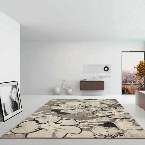Rektangulært tæppe moderne design stue kontor Art Flower Grey