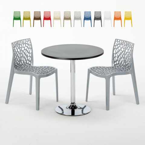 Cosmopolitan sort cafebord sæt: 2 Gruvyer farvet stole og 70cm rundt bord
