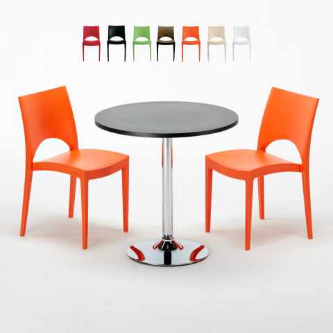 Cosmopolitan sort cafebord sæt: 2 Paris farvet stole og 70cm rundt bord
