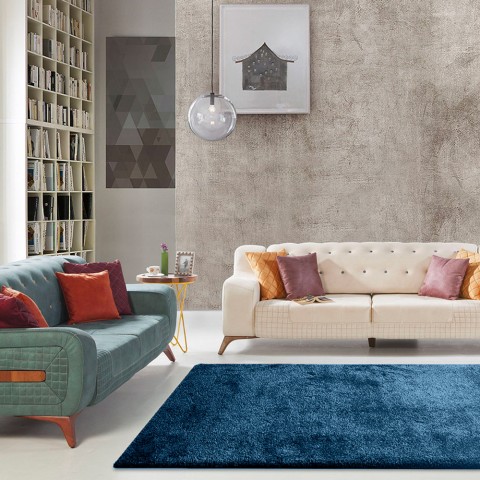 Rektangulært tæppe moderne design ensfarvet stue Trend Blue