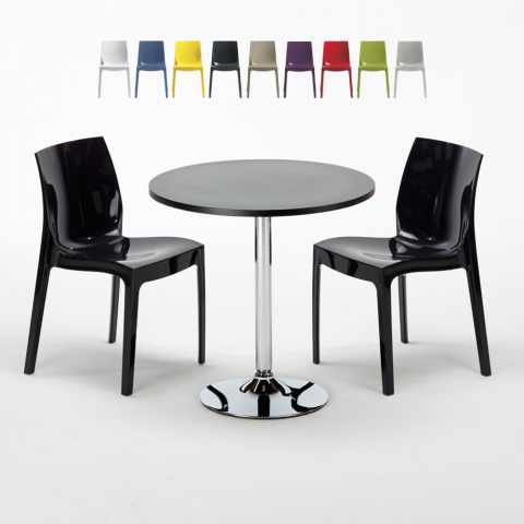Cosmopolitan sort cafebord sæt: 2 Ice farvet stole og 70cm rundt bord