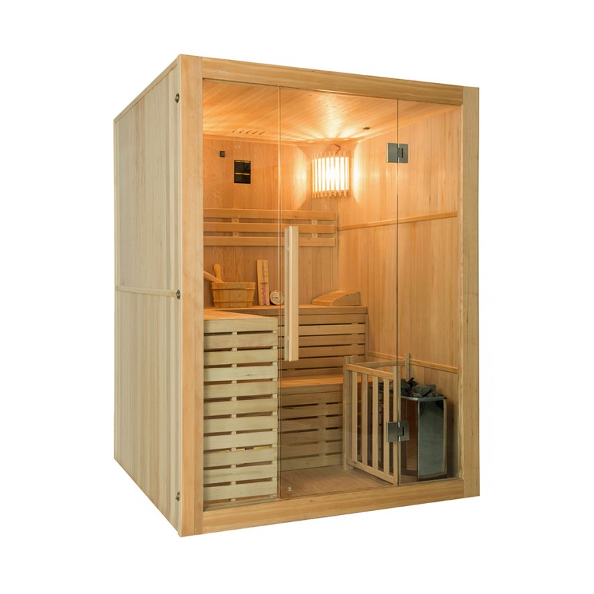 Sense 4 personer sauna 150x150x200 cm med saunaovn 6000 w og tilbehør Kampagne
