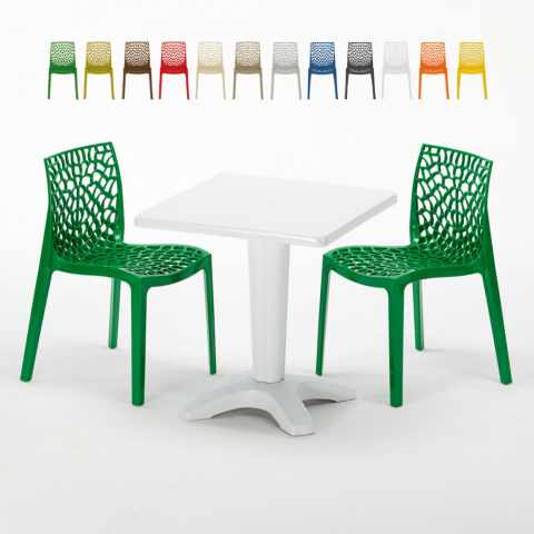 Patio hvid havebord sæt: 2 Gruvyer farvet stole og 70cm kvadratisk bord Kampagne