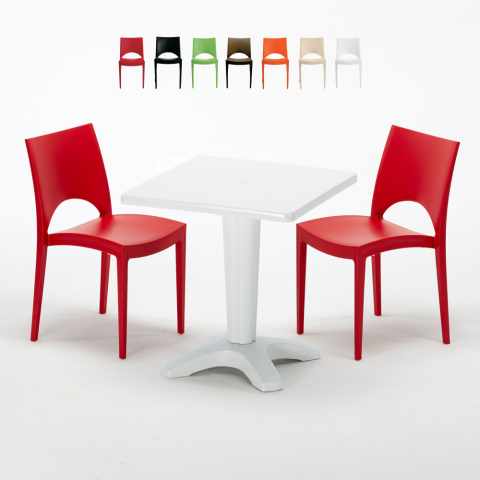 Patio hvid havebord sæt: 2 Paris farvet stole og 70cm kvadratisk bord