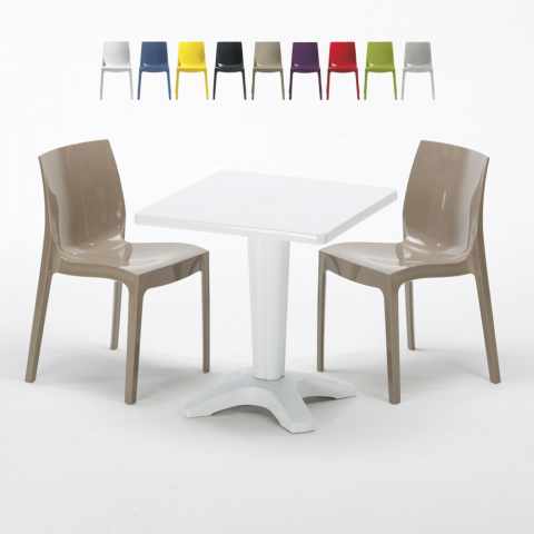 Patio hvid havebord sæt: 2 Ice farvet stole og 70cm kvadratisk bord