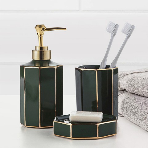 Emerald badeværelsestilbehør sæt tandkrus sæbedispenser toiletbørste