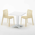 Patio hvid havebord sæt: 2 Gruvyer farvet stole og 70cm kvadratisk bord 
