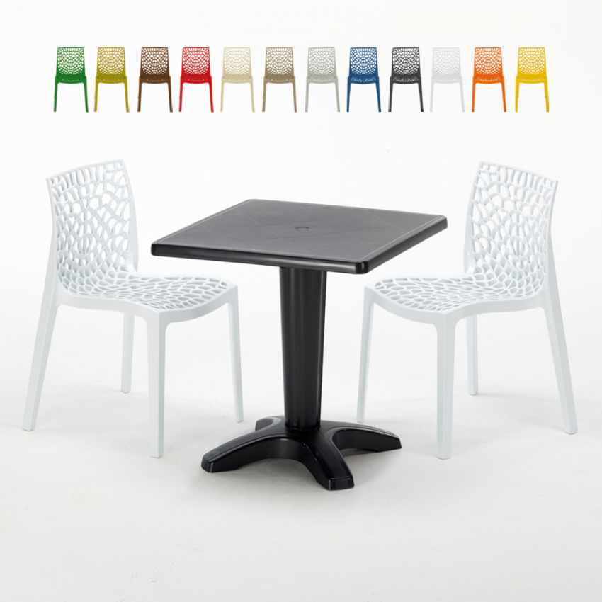 Aia sort havebord sæt: 2 Gruvyer farvet stole og 70cm kvadratisk bord Kampagne