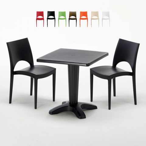 Aia sort havebord sæt: 2 Paris farvet stole og 70cm kvadratisk bord