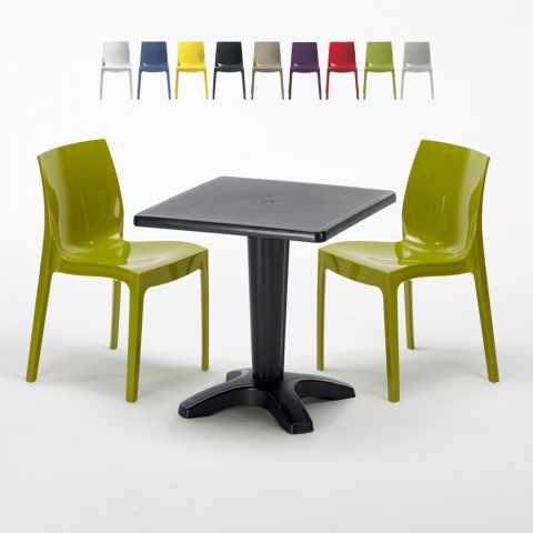 Aia sort havebord sæt: 2 Ice farvet stole og 70cm kvadratisk bord