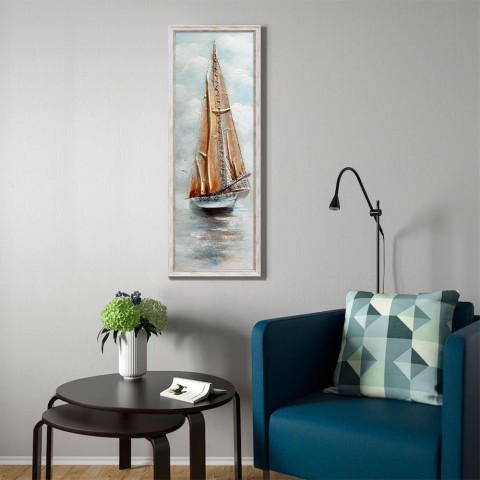 Z421 håndmalet maleri på lærred 30x90 cm ramme kunst skibsmotiv Kampagne