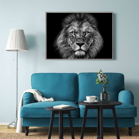 Sort og hvid løve fotoprint billedramme 70x100cm Unika 0028