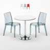 Silver hvid cafebord sæt: 2 Cristal light gennemsigtig stole og 70cm rundt bord Kampagne