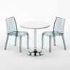 Silver hvid cafebord sæt: 2 Cristal light gennemsigtig stole og 70cm rundt bord Rabatter