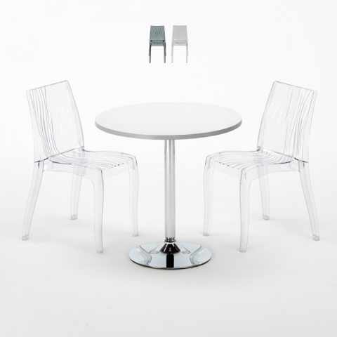 Silver hvid cafebord sæt: 2 Dune gennemsigtig stole og 70cm rundt bord Kampagne