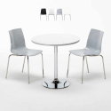 Silver hvid cafebord sæt: 2 Lollipop plast metal stole og 70cm rundt bord Kampagne