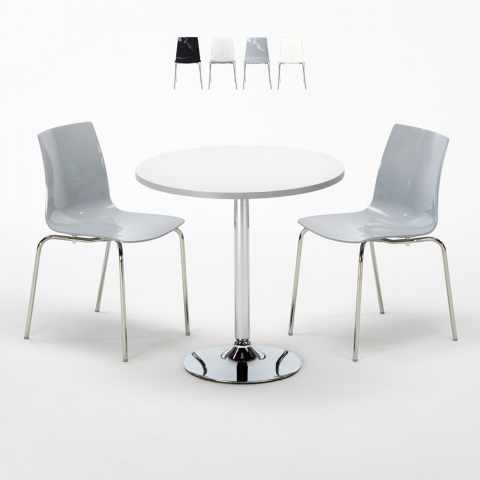 Silver hvid cafebord sæt: 2 Lollipop plast metal stole og 70cm rundt bord