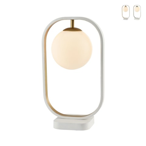 Avola Maytoni sengelampe hvid design bordlampe glas metal soveværelse