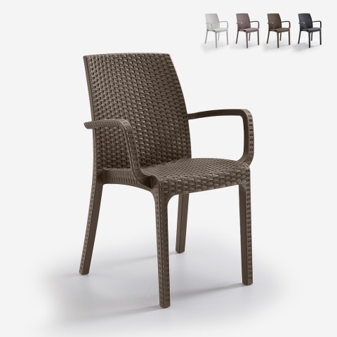 Sæt med 18 udendørs spisebordsstole med armlæn i polyrattan Indiana BICA Kampagne